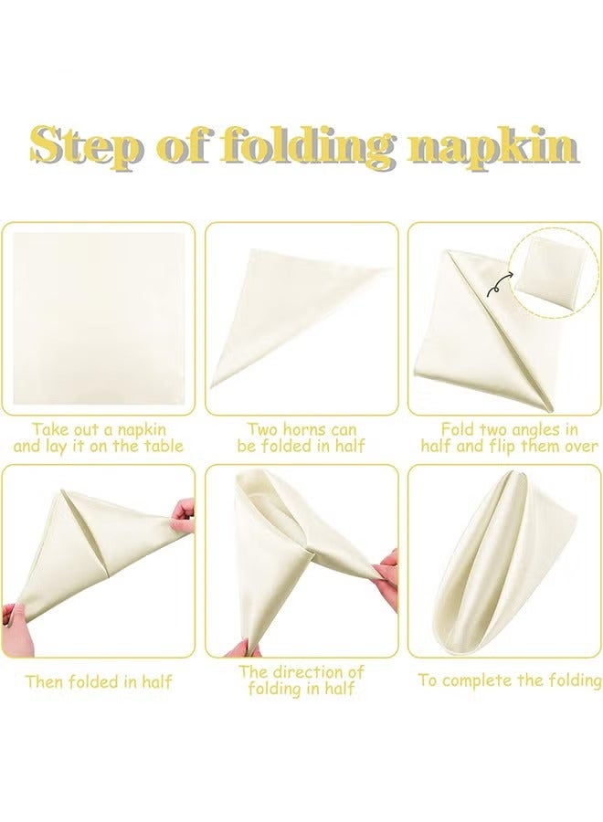 Satin Napkins Square Table Napkins 10 Pcs 17x17 Soft Dinner Napkins Elegant Silk Napkins for Dinner Wedding Parties Soft Smooth Fabric Washable Napkins for Parties Weddings and Dinners (Ivory) - Image 5